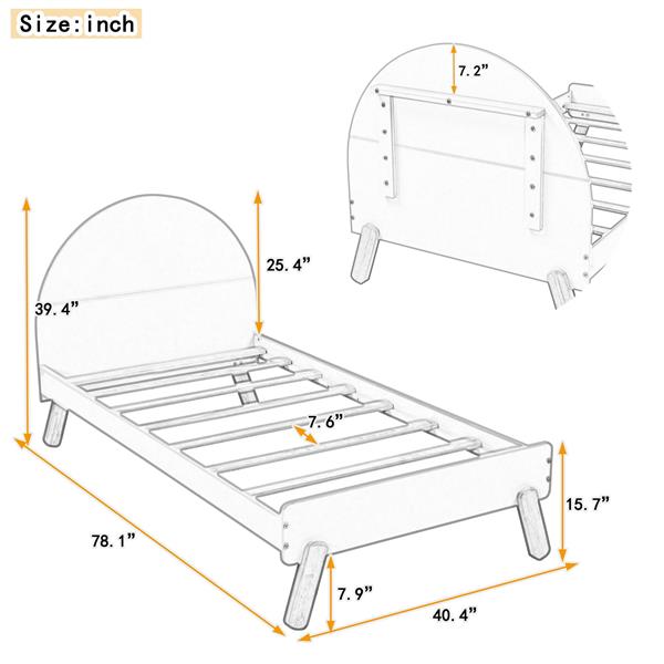 Wooden Cute Platform Bed With Curved Headboard,Twin Size Bed With Shelf Behind Headboard,White