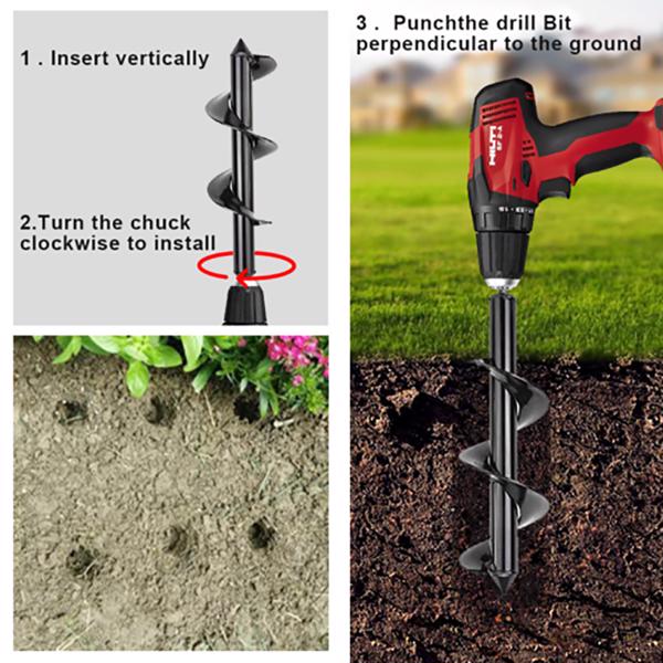 Erdbohrer Pfahlbohrer Erdlochbohrer Gartenbohrer für Bohrmaschine Akkuschrauber