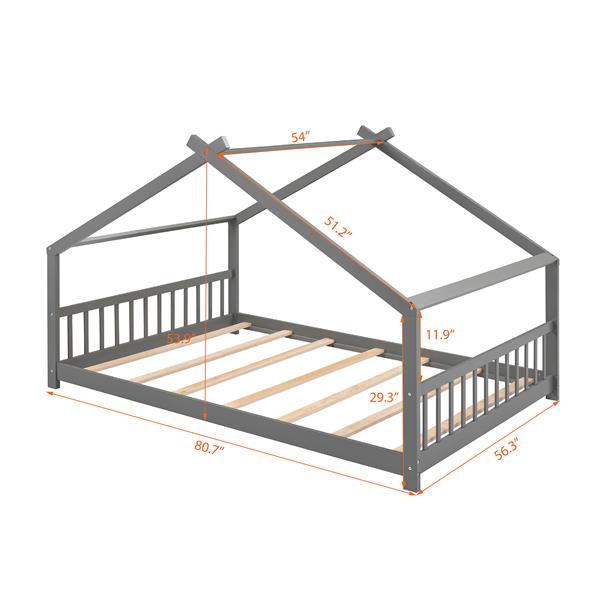 Full Size House Bed Wood Bed, Gray