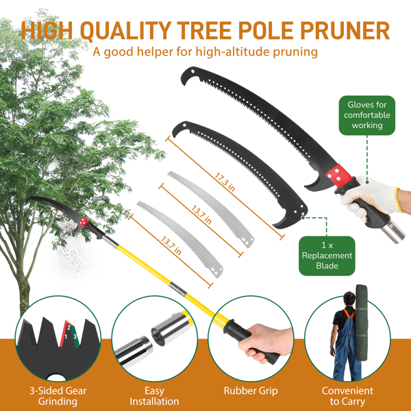 26ft Manual Pole Saw, Lightweight Tree Trimmers Long Handle Pruner Set, Sharp Steel Blade and Scissors Pole Saw for Trimming Palm, Pear Tree, Fir Tree, Other High Trees and Shrubs