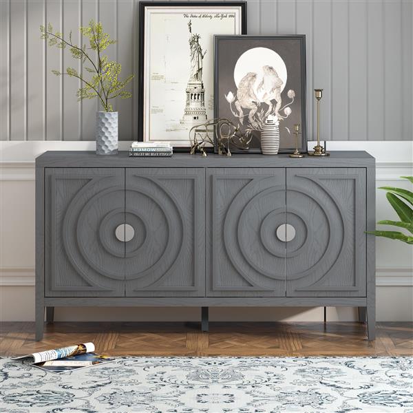 Retro Sideboard door with Circular Groove Design Round Metal Door Handle for Entrance, Dinning Room, Living Room (Gray)