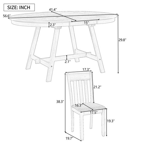 5-Piece Wood Dining Table Set Round Extendable Dining Table with 4 Dining Chairs, Dining Room Table Set for 4 person for Dining Room (Gray)