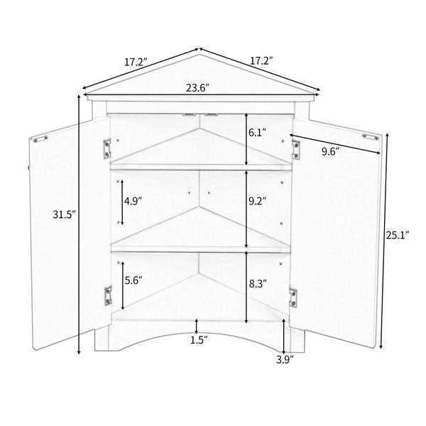 Brown Triangle Bathroom Storage Cabinet with Adjustable Shelves, Freestanding Floor Cabinet for Home Kitchen