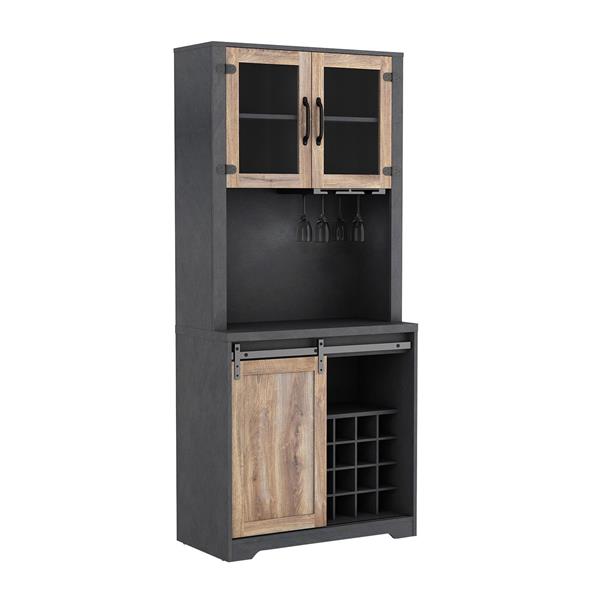 31 Inch Farmhouse Barn Door Bar Cabinet For Living Room, Dining Room