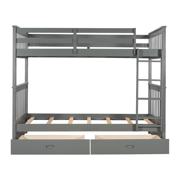 Twin-Over-Twin Bunk Bed with Ladders and Two Storage Drawers (Gray)(LT000265AAE)