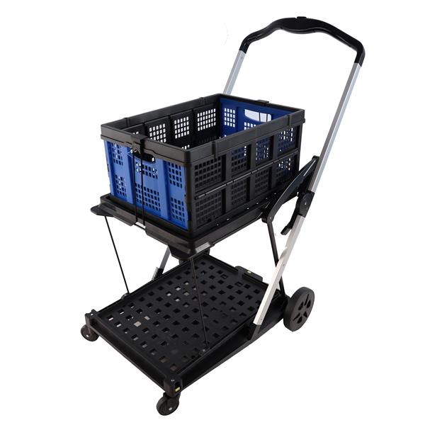 Folding service cart with wheels double-decker, shopping, library, office warehouse moving carts