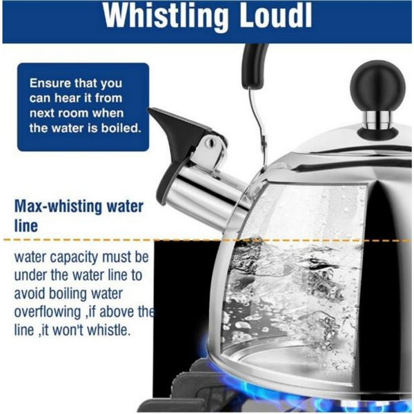 Induction Whistling Kettle, Tea Kettle, Kettle Made of Stainless Steel, 2L Hot Water Tea Pot for All Heat Sources