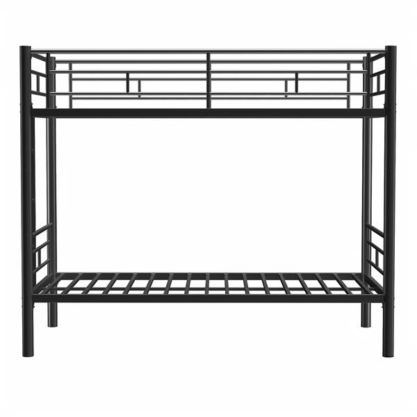 Bunk Bed Twin Over Twin Size with Ladder and high Guardrail, Able to Split, Metal Bunk Bed, Storage Space, Noise Free, Black