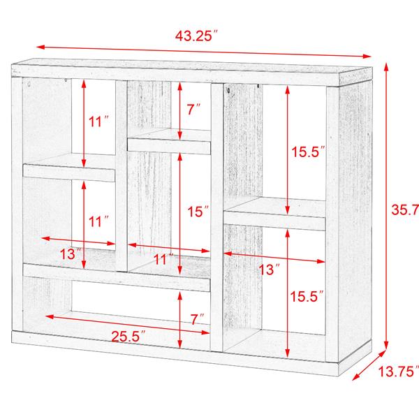 Open Wooden Open Shelf Bookcase,  Display Storage Cabinet with 7 Cube Storage Spaces, Floor Standing Bookshelf, Entryway, Living Room Storage Cabinet