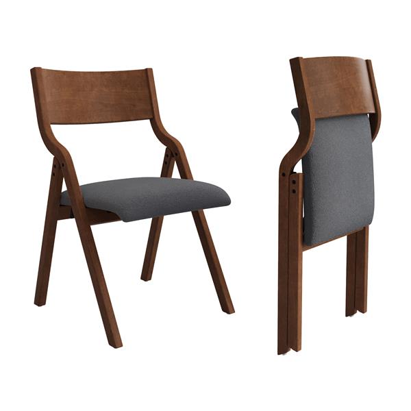 Upholstered folding Dining chair, space saving, easy to carry, Dining Room, 2-Pack-Grey+Walnut