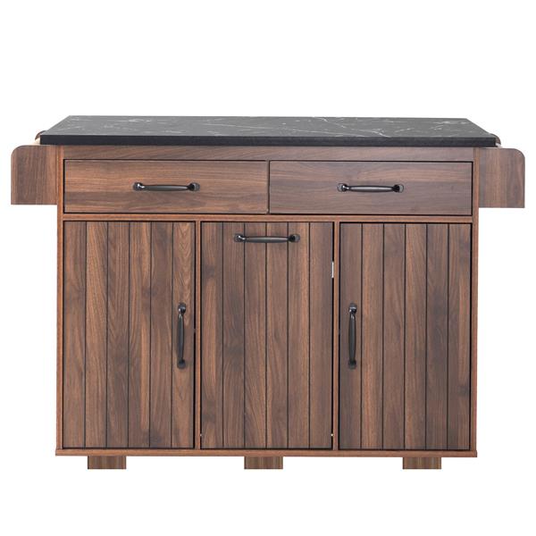 Kitchen Island with Trash Can Storage Cabinet, Kitchen Cart with Drop Leaf, Spice Rack, Towel Rack and Drawer, Rolling Kitchen Island on Wheels with Adjustable Shelf, Walnut Brown