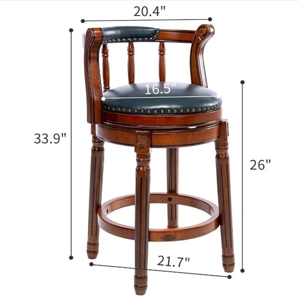 Seat Height 26'' Swivel Leather Wooden Bar Stools,360 Degree Swivel Bar Height Chair with Backs for Home Kitchen Counter(blue 1pc)