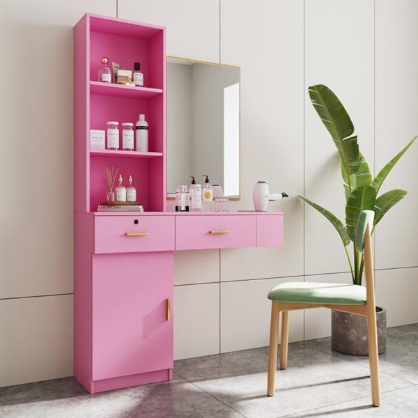 Pink modern simple hair desk, multi-layer storage space