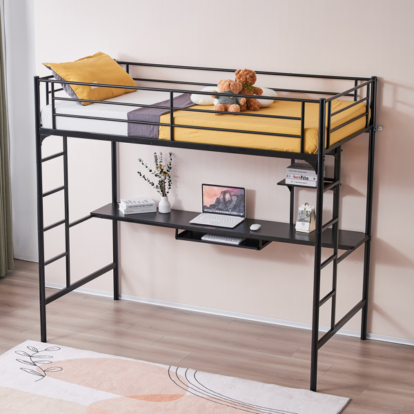 198*97.79*182cm With Table Shelf Elevated Bed Iron Bed Black