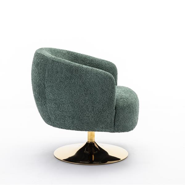 048-Chenille Fabric Swivel Chair With Gold Metal Round Base,Green