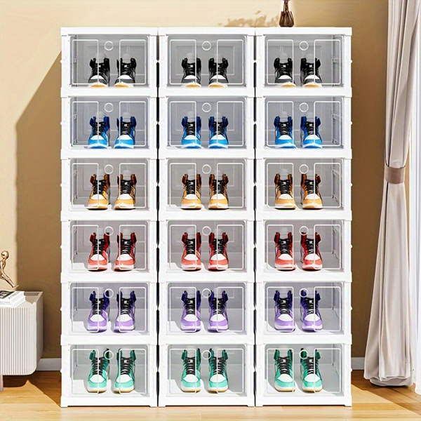 6pcs Installation-Free Shoe Storage Box With Multi-layer, Space-Saving Foldable Shoe Rack, Storage Organizer For Entryway, Hallway, Bedroom, Living Room, Dorm, Hotel Shoe Shops Supplies