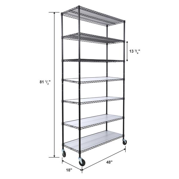 7 Tier Metal Shelf Wire Shelving Unit, 2450lbs Heavy Duty Adjustable Storage Rack with Wheels & Shelf Liners for Closet Kitchen Garage Basement Commercial Shelving - 81.5" H x 48" L x 18" D black