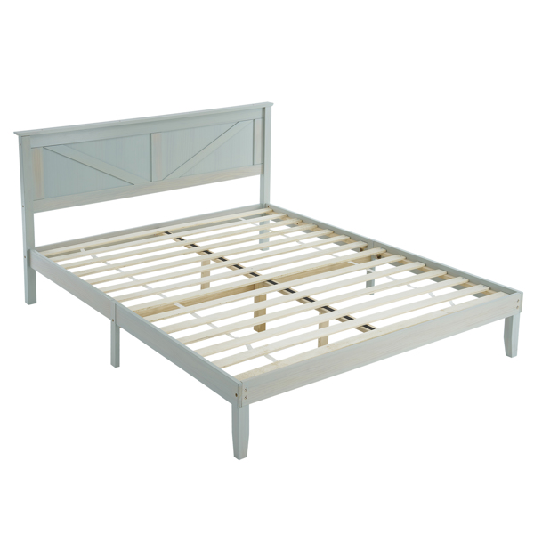 Queen Size Solid Wood Platform Bed Frame with Headboard Gray Wash