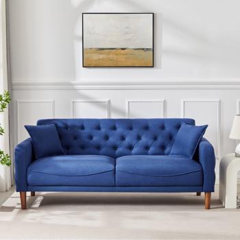 77.95 \\"Sponge Cushioned Sofa - Blue(Solid wood legs are detachable)