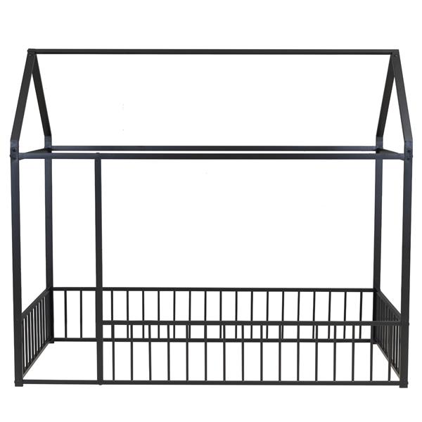 Twin Size Metal Bed House Bed Frame with Fence, for Kids, Teens, Girls, Boys, Black