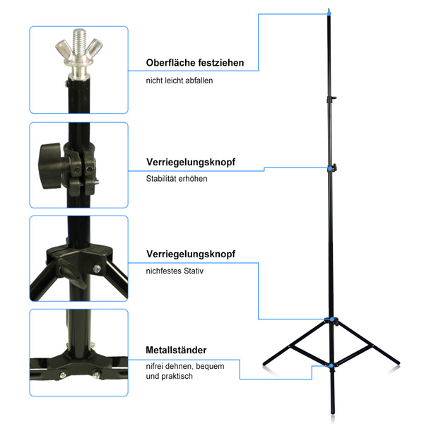 S-8 2 * 3m Foldable Background Stand with 6 Fish Mouth Clips and 2 Sandbag Iron Black Photography Stand