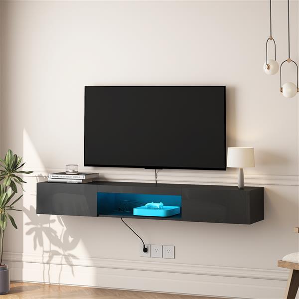 Floating TV Stand Wall Mounted with 20 Color LEDs,63" Modern TV Stand, Floating TV Cabinet Entertainment Center for 55 60 65 Inch TV