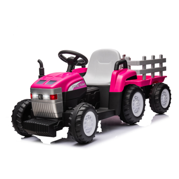 Pink, 12V7AH Battery-Powered Toy Tractor with Trailer, Remote Control, Kids\\' Electric Excavator Vehicles with 2x35W Dual Motor, Treaded Tires, LED Lights, USB, Music, Safety Belt - Gift Childrens DAY