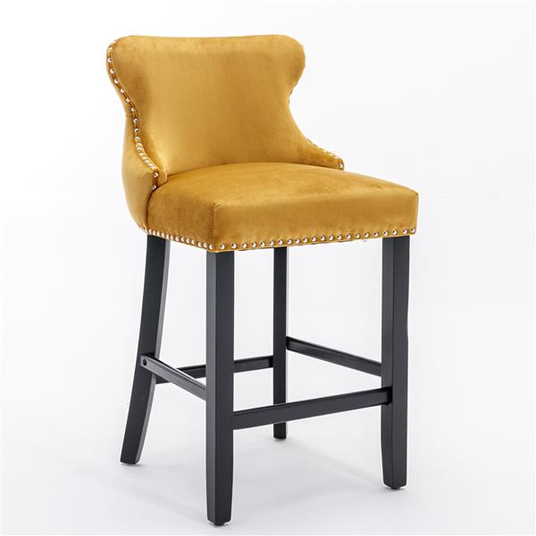 Contemporary Velvet Upholstered Wing-Back Barstools with Button Tufted Decoration and Wooden Legs, and Chrome Nailhead Trim, Leisure Style Bar Chairs,Bar stools,Set of 4 (ld),SW1824GLx2 cartons