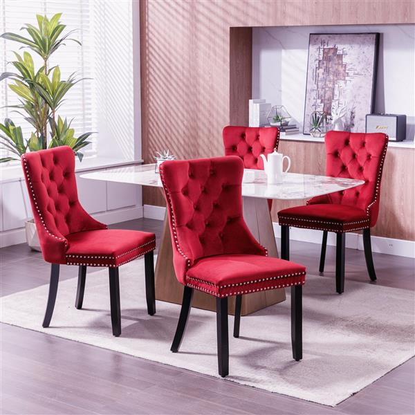 Classic Velvet Dining Chairs,  High-end Tufted Solid Wood Contemporary Velvet Upholstered Dining Chair with Wood Legs Nailhead, SET OF 2,Burgundy, Wine Red