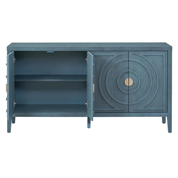 Retro Sideboard door with Circular Groove Design Round Metal Door Handle for Entrance, Dinning Room, Living Room (Antique Blue)