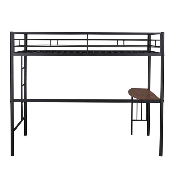 Twin Metal Loft Bed with Desk, Ladder and Guardrails, Loft Bed for Bedroom, Black