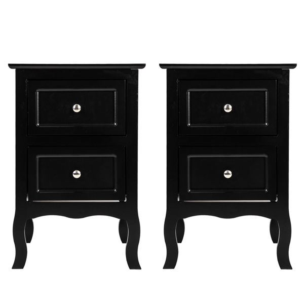 2pcs Country Style Two-Tier Night Tables Large Size Black (Same model: 46330063)