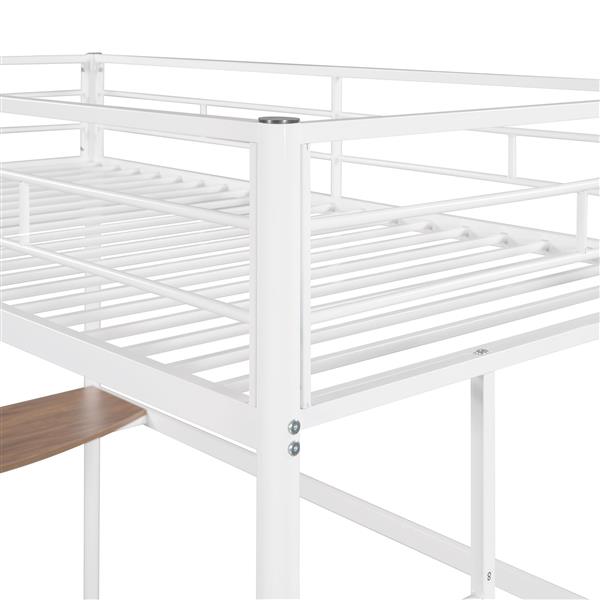 Twin Metal Loft Bed with Desk, Ladder and Guardrails, Loft Bed for Bedroom, White