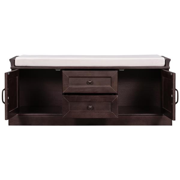 Storage Bench with 2 Drawers and 2 Cabinets, Shoe Bench with Removable Cushion for Living Room, Entryway (Espresso)