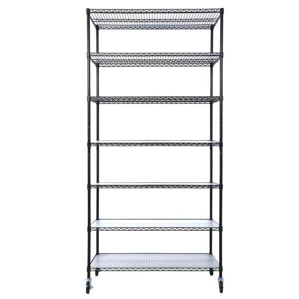 7 Tier Metal Shelf Wire Shelving Unit, 2450lbs Heavy Duty Adjustable Storage Rack with Wheels & Shelf Liners for Closet Kitchen Garage Basement Commercial Shelving - 81.5" H x 48" L x 18" D black