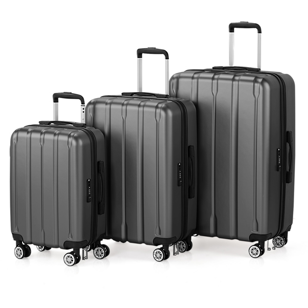 FCH 3-in-1 suitcase vertical stripes trolley case 20in 24in 28in ABS PC classic color 02-dark gray