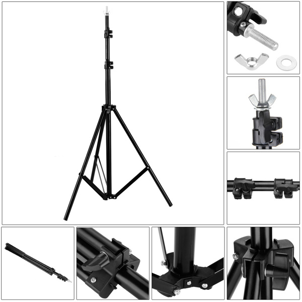 S-8 2 * 3m Foldable Background Stand with 6 Fish Mouth Clips and 2 Sandbag Iron Black Photography Stand