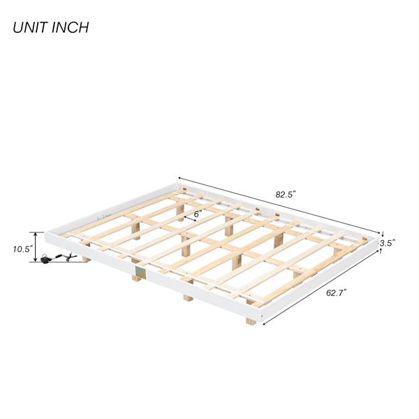 Queen Size Floating Bed with LED Lights Underneath,Modern Queen Size Low Profile Platform Bed with LED Lights,White