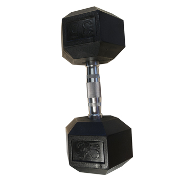 35LB (1piece)HDRS  Rubber Coated Solid Cast Iron Dumbbell with Contoured Chrome Handle, Hexagon Head