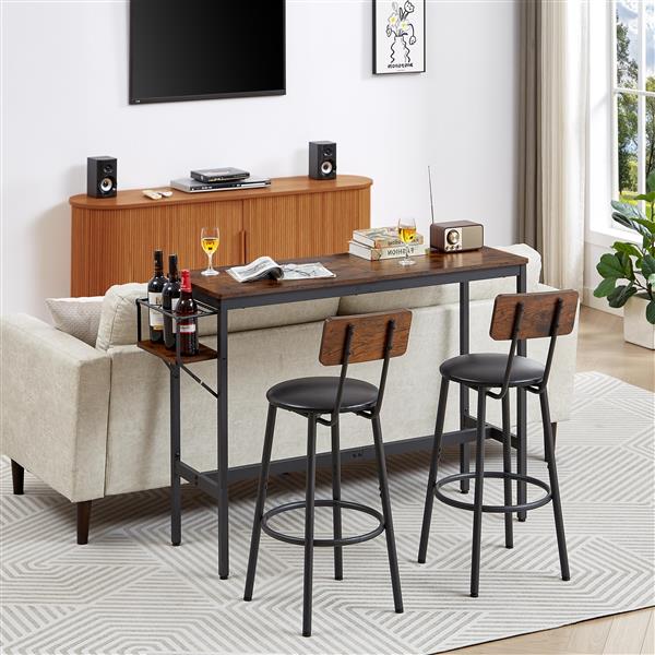 Bar Table Set with wine bottle storage rack. Rustic Brown,47.24'' L x 15.75'' W x 35.43'' H.