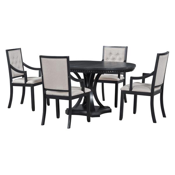 Retro 5-piece Dining Set Extendable Round Table and 4 Chairs for Kitchen Dining Room (BLACK OAK)