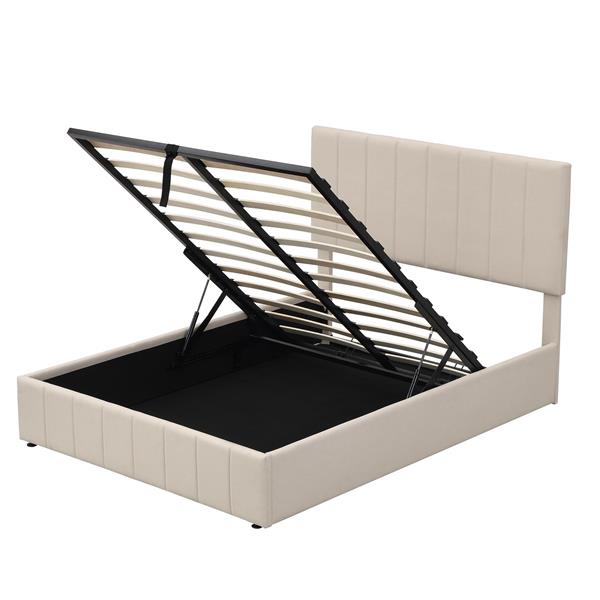 Full size Upholstered Platform bed with a Hydraulic Storage System - Beige