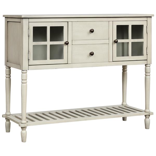 Sideboard Console Table with Bottom Shelf, Farmhouse Wood/Glass Buffet Storage Cabinet Living Room (Antique Grey)