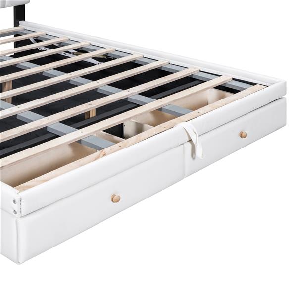 Queen Size Upholstered Bed with Hydraulic Storage System and Drawer, White