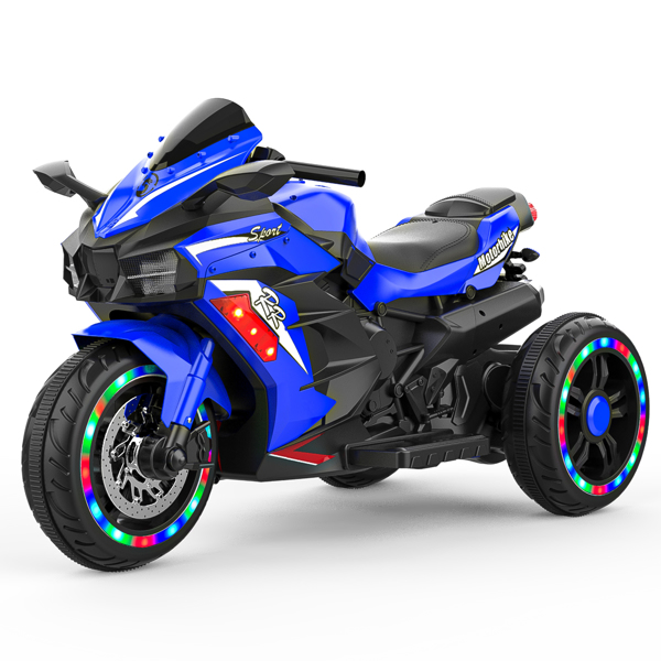 Electric Motorcycle for Kids, 12V Battery Powered Ride on Toys 3 Wheels Motorcycle with LED Lights, Bluetooth Music, Blue (No shipping on weekends) (Temu, Walmart Amazon prohibited)