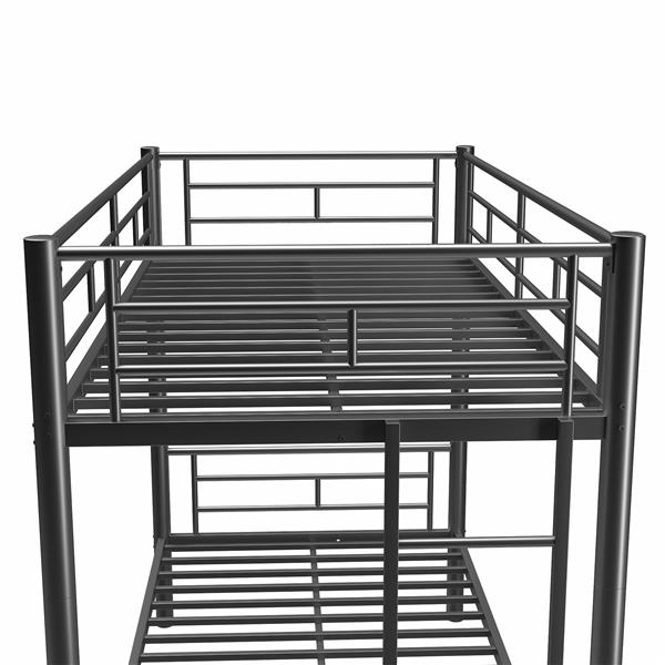 Bunk Bed Twin Over Twin Size with Ladder and high Guardrail, Able to Split, Metal Bunk Bed, Storage Space, Noise Free, Black