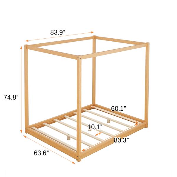 Queen Size Canopy Platform Bed with Support Legs,Natural