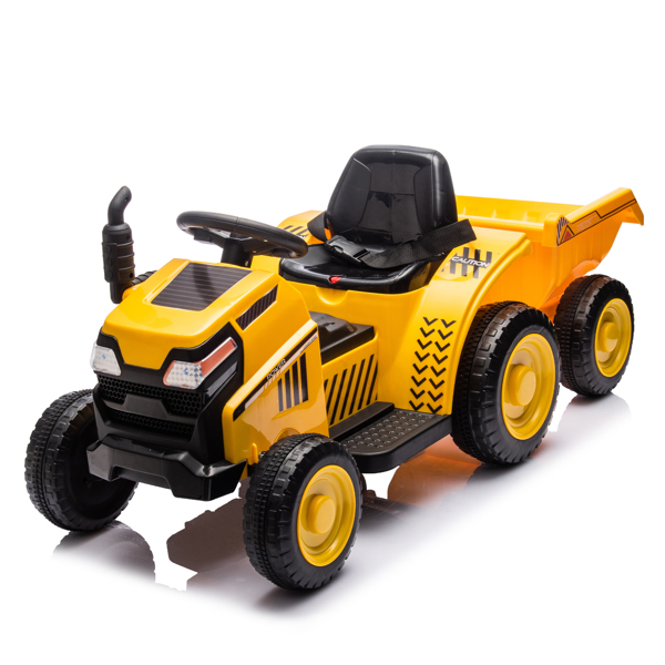 12V Kids Ride On Electric Tractor Black Knight,Kids Ride On Toy.2WD,Non-skid tires, steering wheel, foot pedal,With Removable storage tug,Light,Bluetooth,Music,MP3,USB,Power Display For Kids Aged 3+.