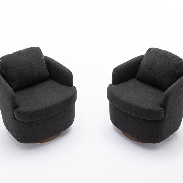 035-Boucle Fabric Swivel Chair With Soild Wood Round Brown Base Leg,Black