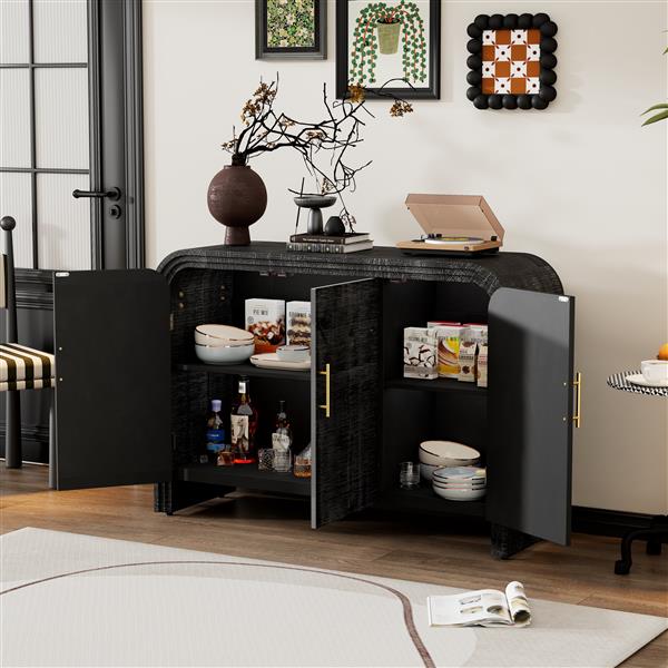 Retro Minimalist Curved Sideboard with ld Handles and Adjustable Dividers for Living Room or Dining Room (Antique Black)